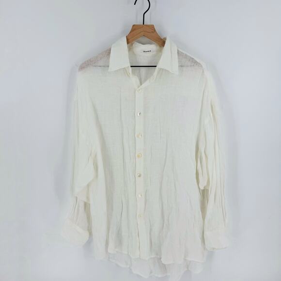 Vitamin A White Linen Button Down Shirt Top Size M Medium Resort Wear - Picture 1 of 8